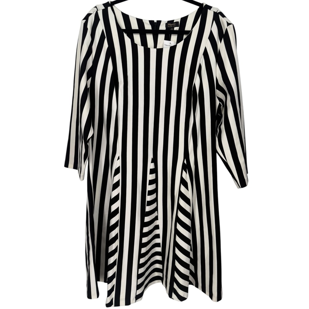 NWT Maree Pour Toi Womens Black White Striped Fit Flare Godet Dress Plus Size 20